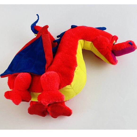 Classic Toy Co Red Dragon 11" Plush Blue Yellow Winged Flying Carnival Toy Prize - Picture 1 of 8
